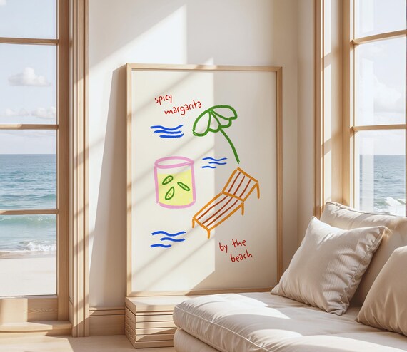 Spicy Margarita By The Beach Colorful Doodle Cocktail Bar Poster