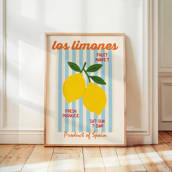 Lemons Art Print, Retro Modern Kitchen Wall