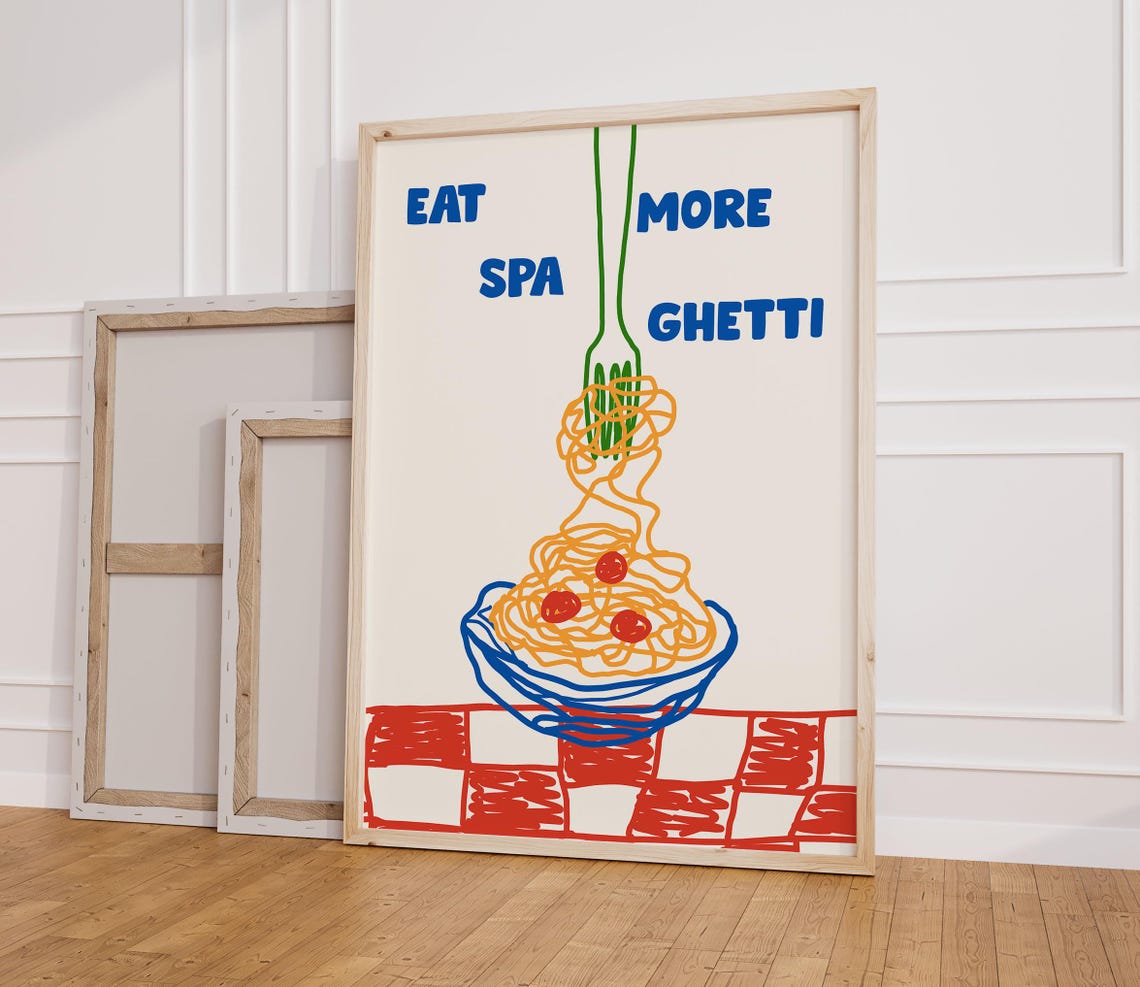 Eat More Spaghetti Retro Italian Food Kitchen Typography Poster