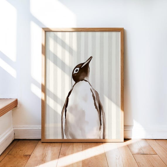 Nursery Penguin Print Decor Baby Room Wall Art Boho Playroom Gender Neutral Cute Animal