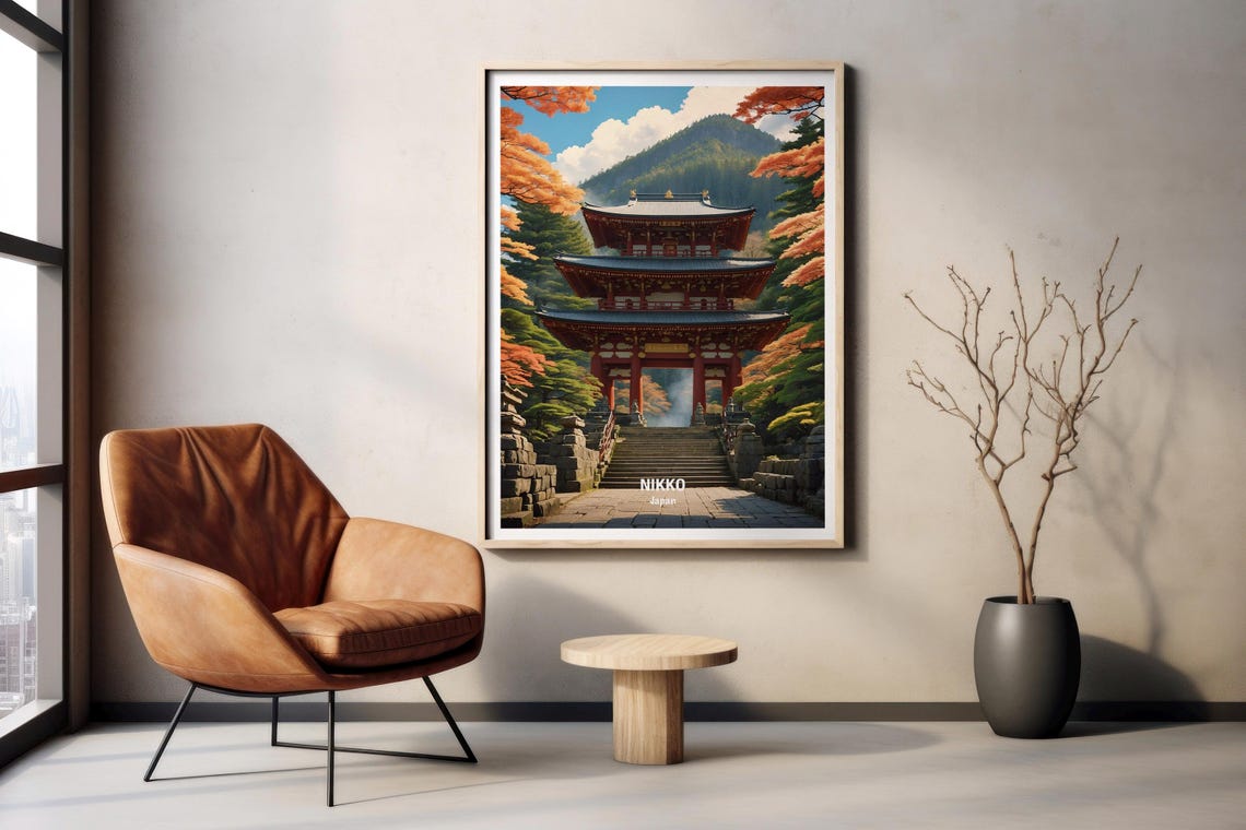 Japan Nikko Temple Gate Autumn Foliage Mountain Shrine Poster - Image 2