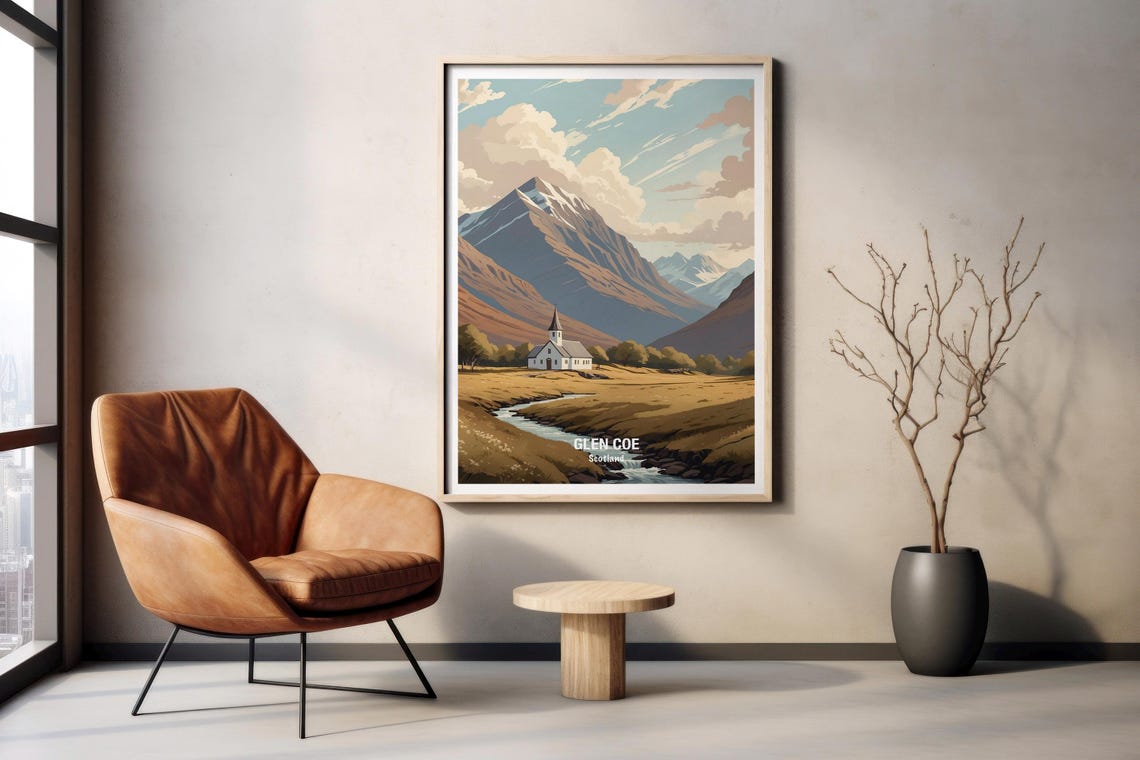 Glen Coe Scotland Valley Church Mountain Stream Autumn Poster - Image 2