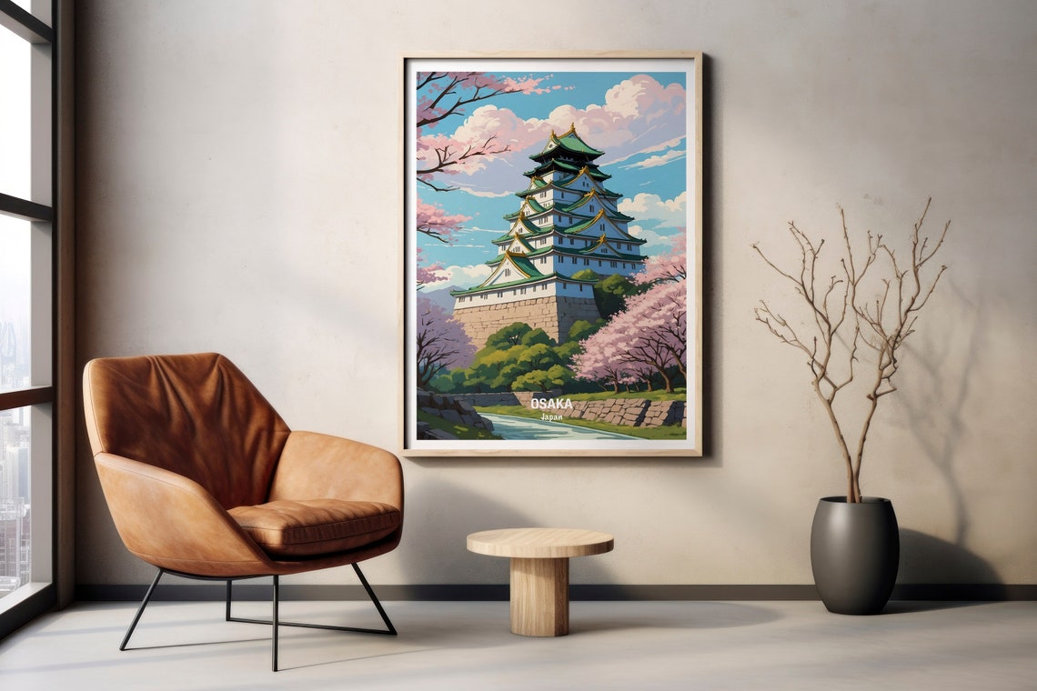 Osaka Castle Cherry Blossom Spring Japan Landmark Travel Poster - Image 2