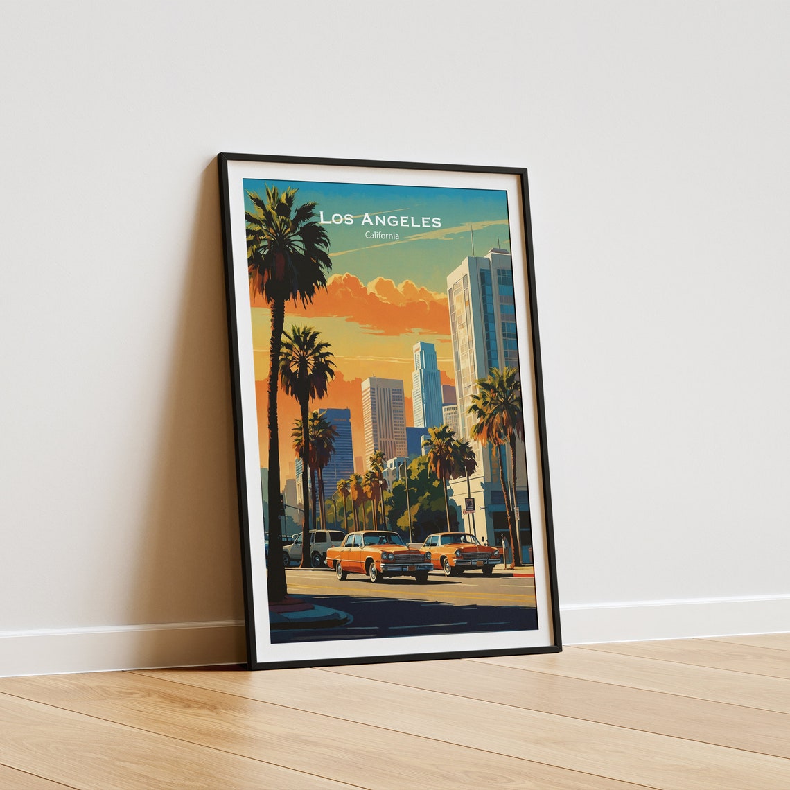 Los Angeles Retro Downtown Skyline Palm Trees Sunset Drive Poster - Image 5