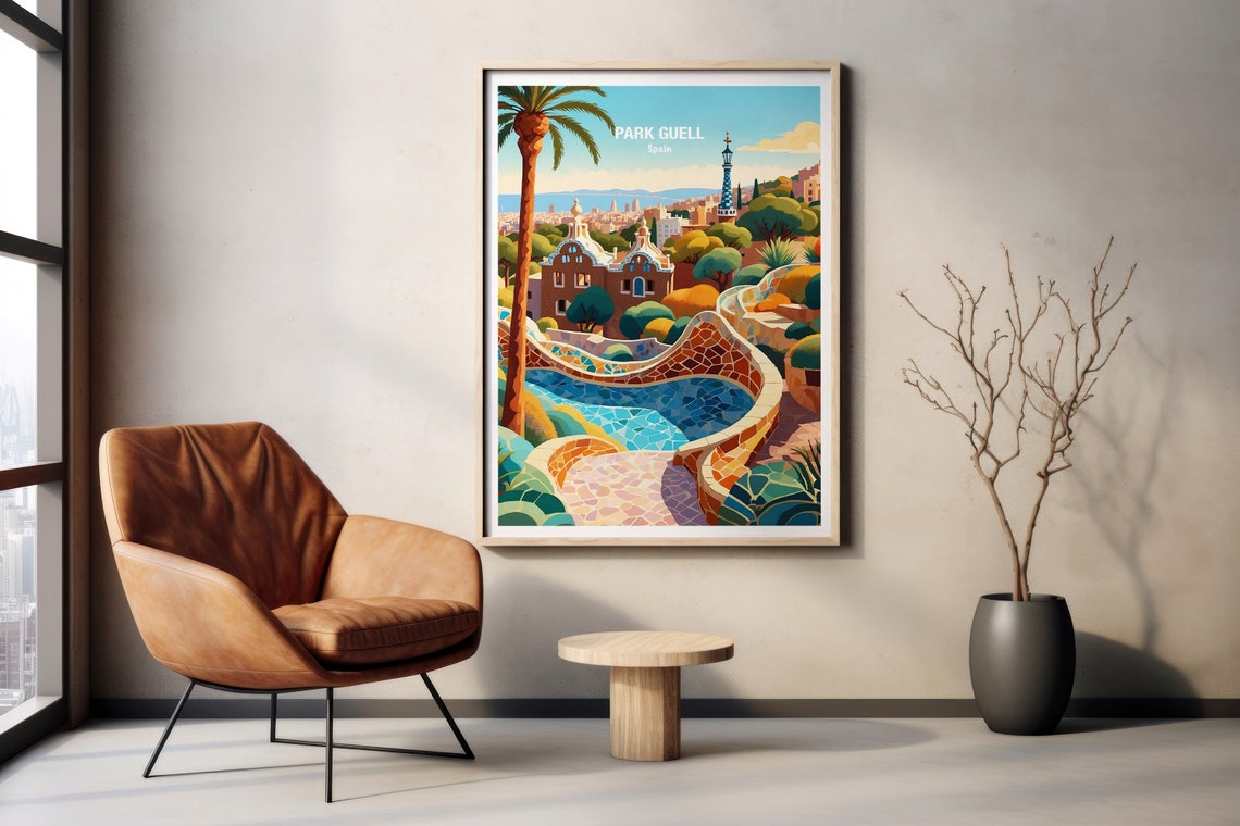 Barcelona Park Guell Gaudi Mosaic Terrace Serpentine Bench Poster - Image 2