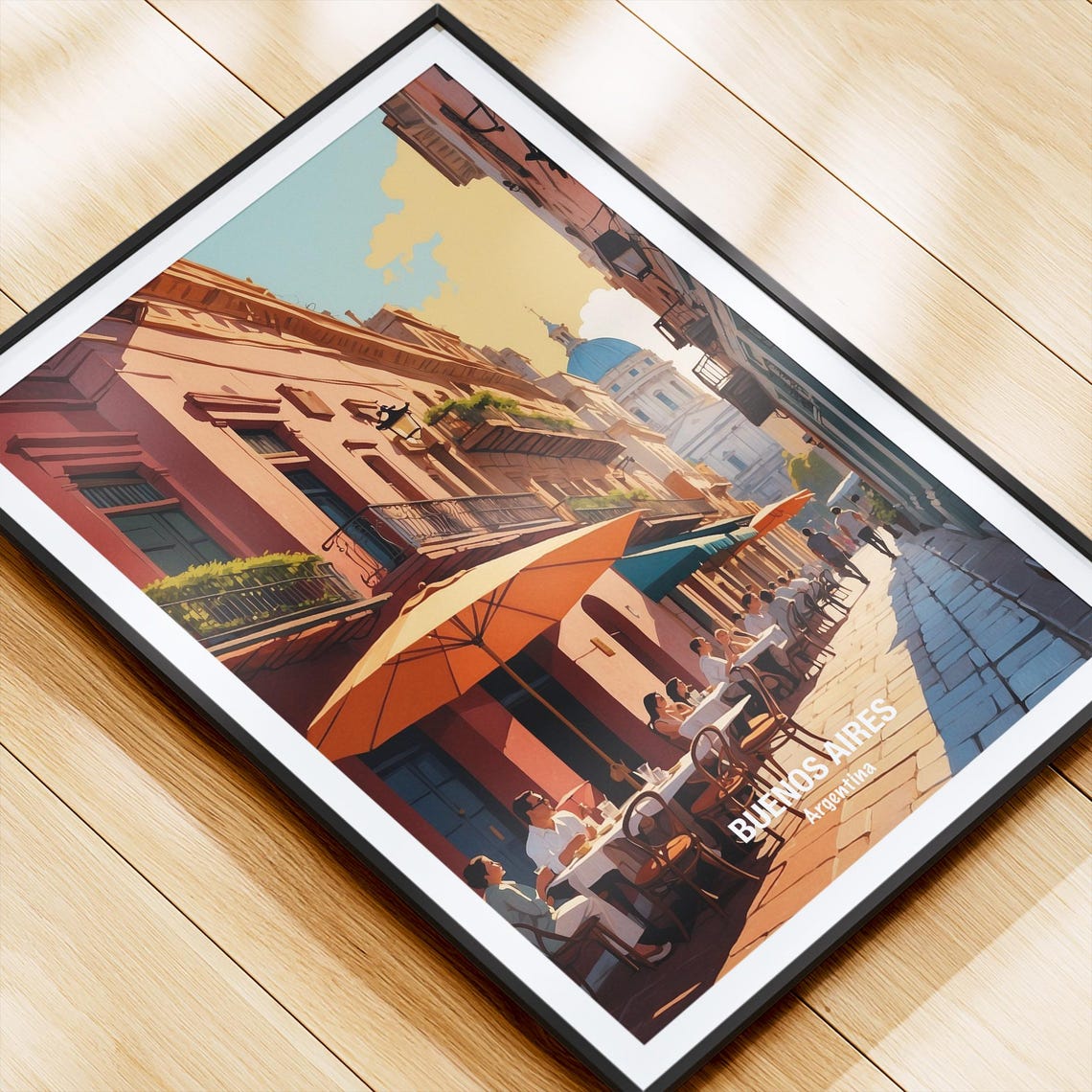 Buenos Aires Argentina Sunny Cafe Street Corner Scene Poster - Image 4