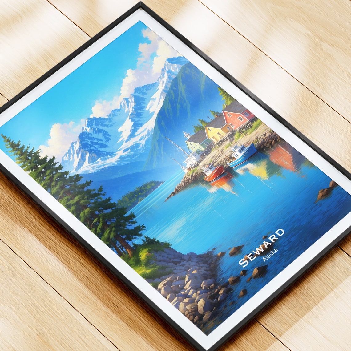 Seward Alaska Harbor Boats Snowy Mountains Sunset Fjord Poster - Image 4