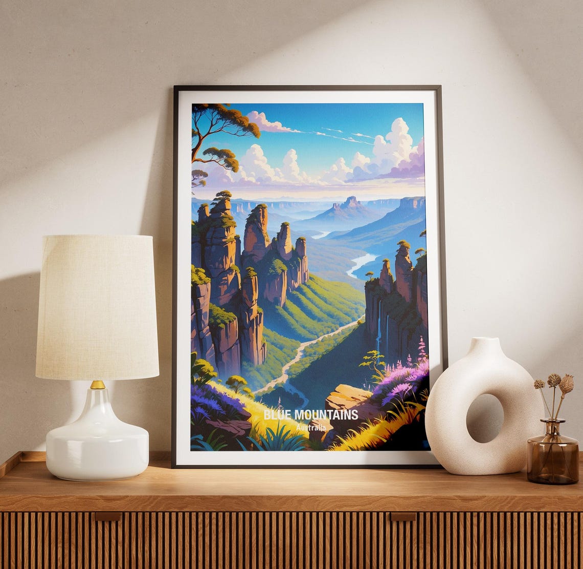 Australia Blue Mountains Three Sisters Cliffs Wildflowers Poster - Image 3