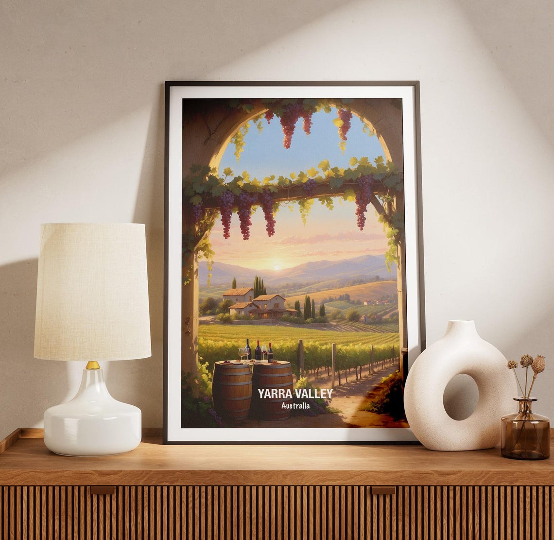 Yarra Valley Vineyard Sunset Wine Barrels Australian Wine Poster - Image 3