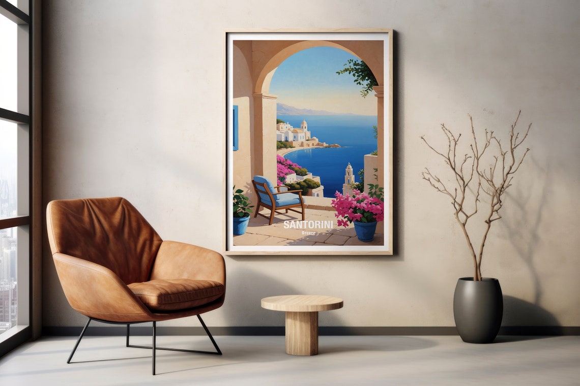 Santorini Greece Terrace Archway View Over The Aegean Poster - Image 2