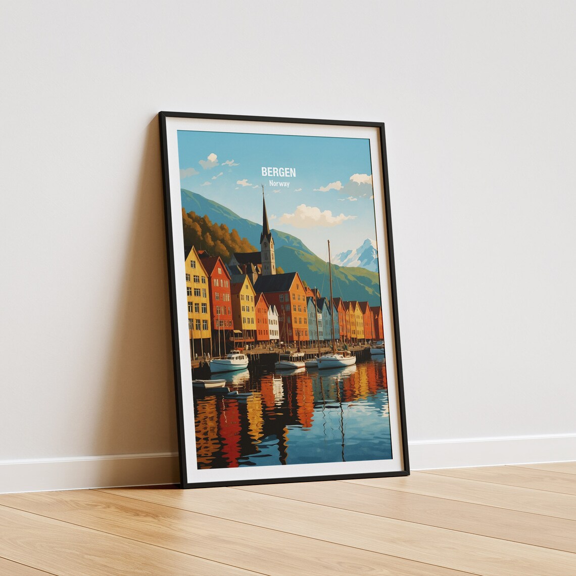 Bergen Norway Bryggen Wharf Colorful Houses Fjord Harbor Poster - Image 5