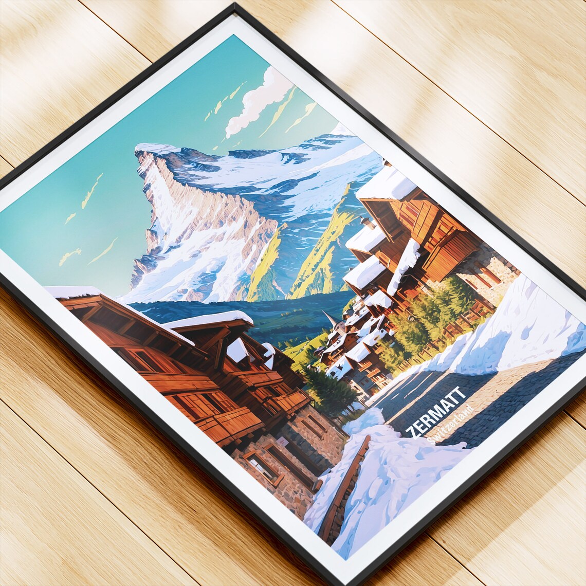 Zermatt Switzerland Matterhorn Village Snowy Winter Street Poster - Image 4
