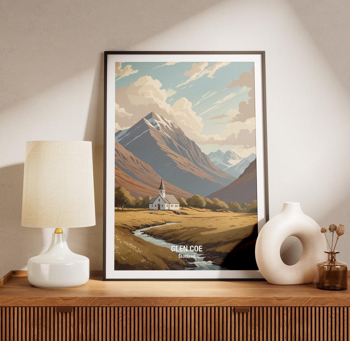 Glen Coe Scotland Valley Church Mountain Stream Autumn Poster - Image 3