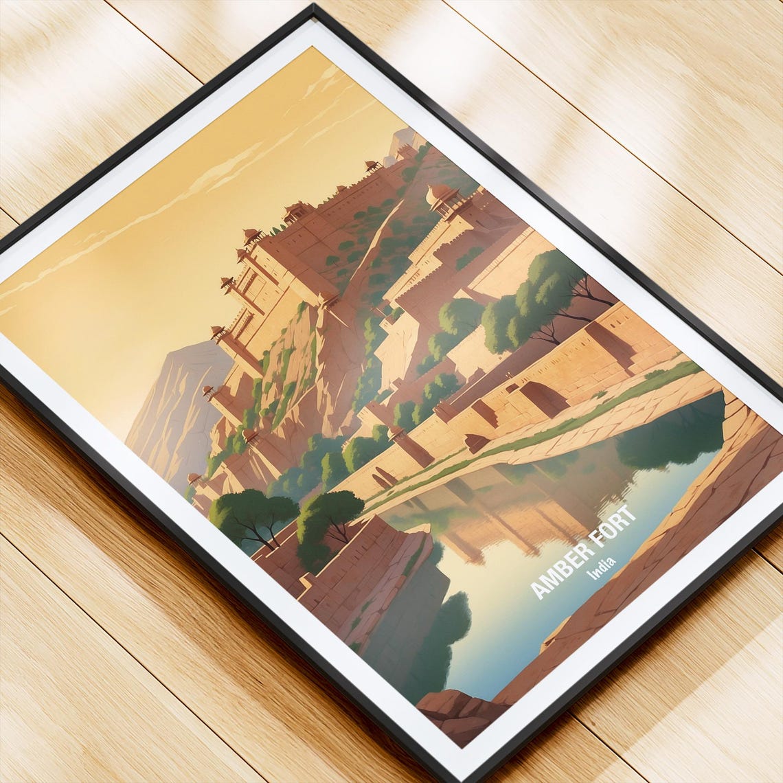 India Amber Fort Hilltop Fortress Golden Sunset Reflection Poster - Image 4