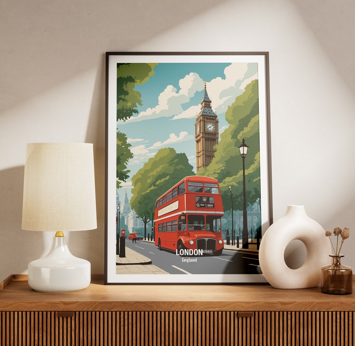 London Red Double Decker Bus and Big Ben Daytime Avenue Poster - Image 3