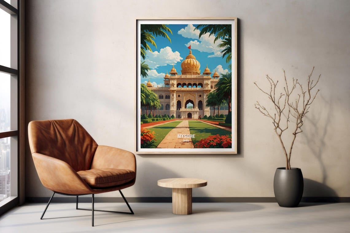 India Mysore Palace Golden Domes Garden Pathway Travel Poster - Image 2