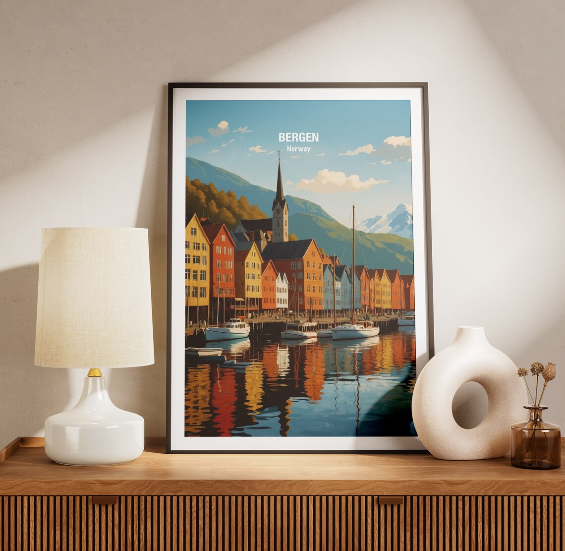 Bergen Norway Bryggen Wharf Colorful Houses Fjord Harbor Poster - Image 3
