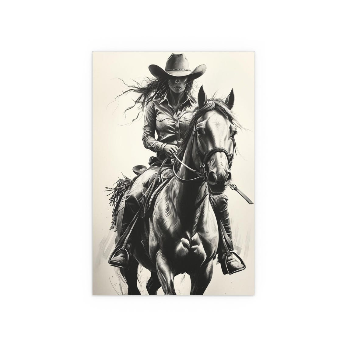 Silk Poster Cowgirl Riding Horse Art Decor Western Wall Print Indoor Outdoor Home Office Decor Equestrian Gift Cowgirl Room Decor