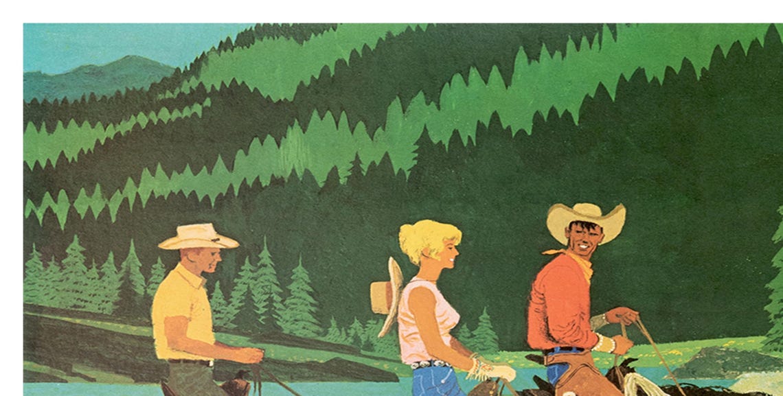 Idaho Horseback Riders Lake Forest Mountain Range Vintage Poster - Image 2