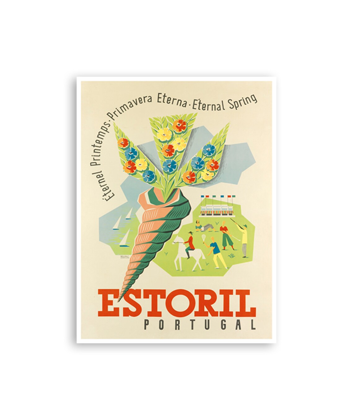 Estoril Portugal Vintage Eternal Spring Seashell Flower Travel Poster