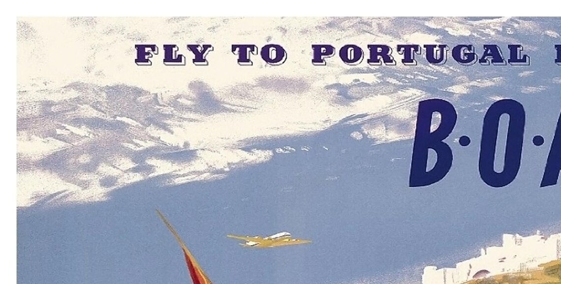 Fly Portugal BOAC Red Sailboat Fishing Beach Vintage Travel Poster - Image 2