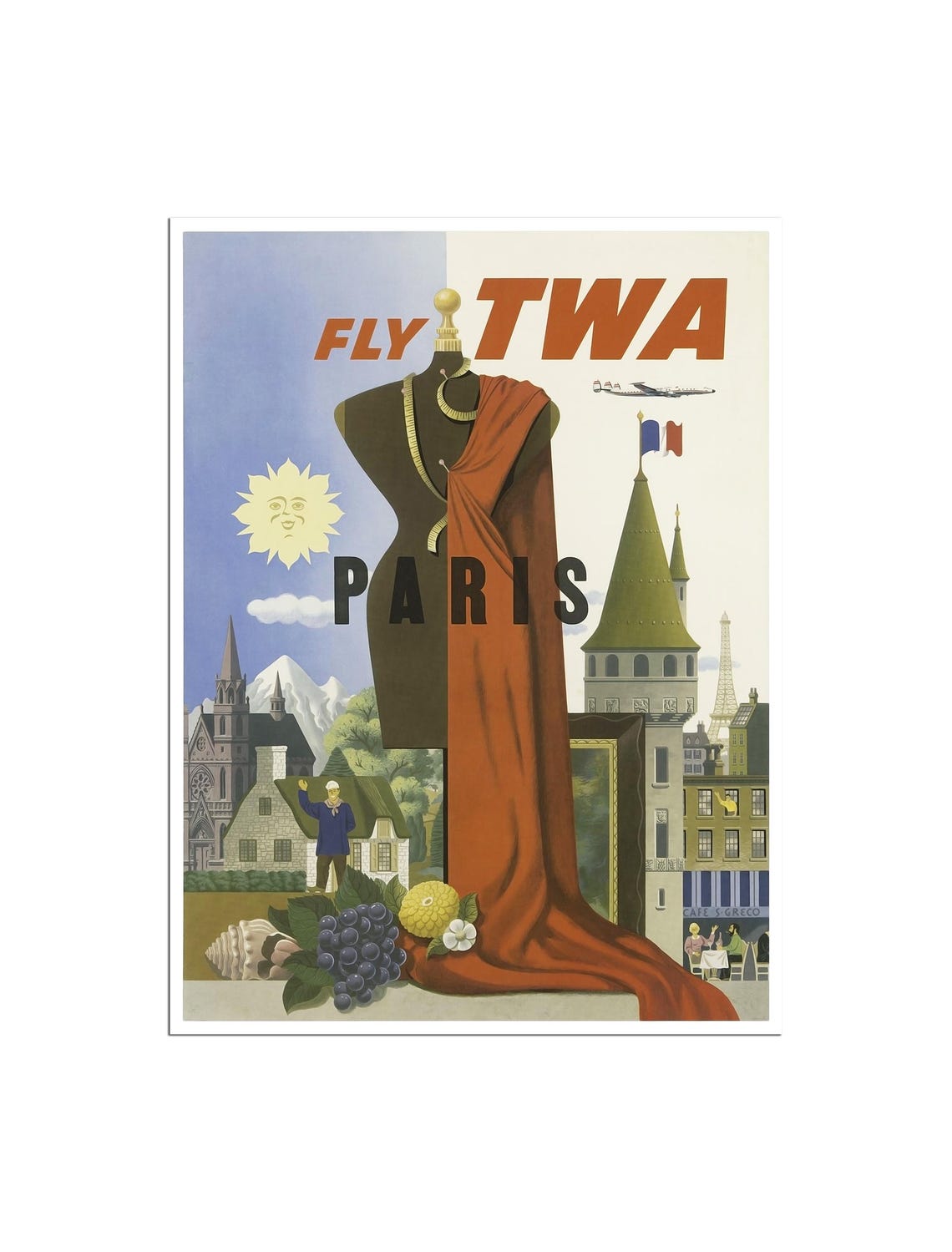 TWA Paris Fashion Mannequin Eiffel Tower Vintage Travel Poster