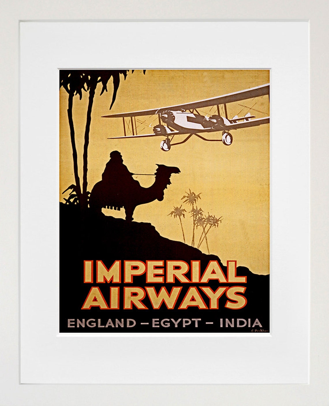 Imperial Airways England Egypt India Biplane Camel Travel Poster - Image 2