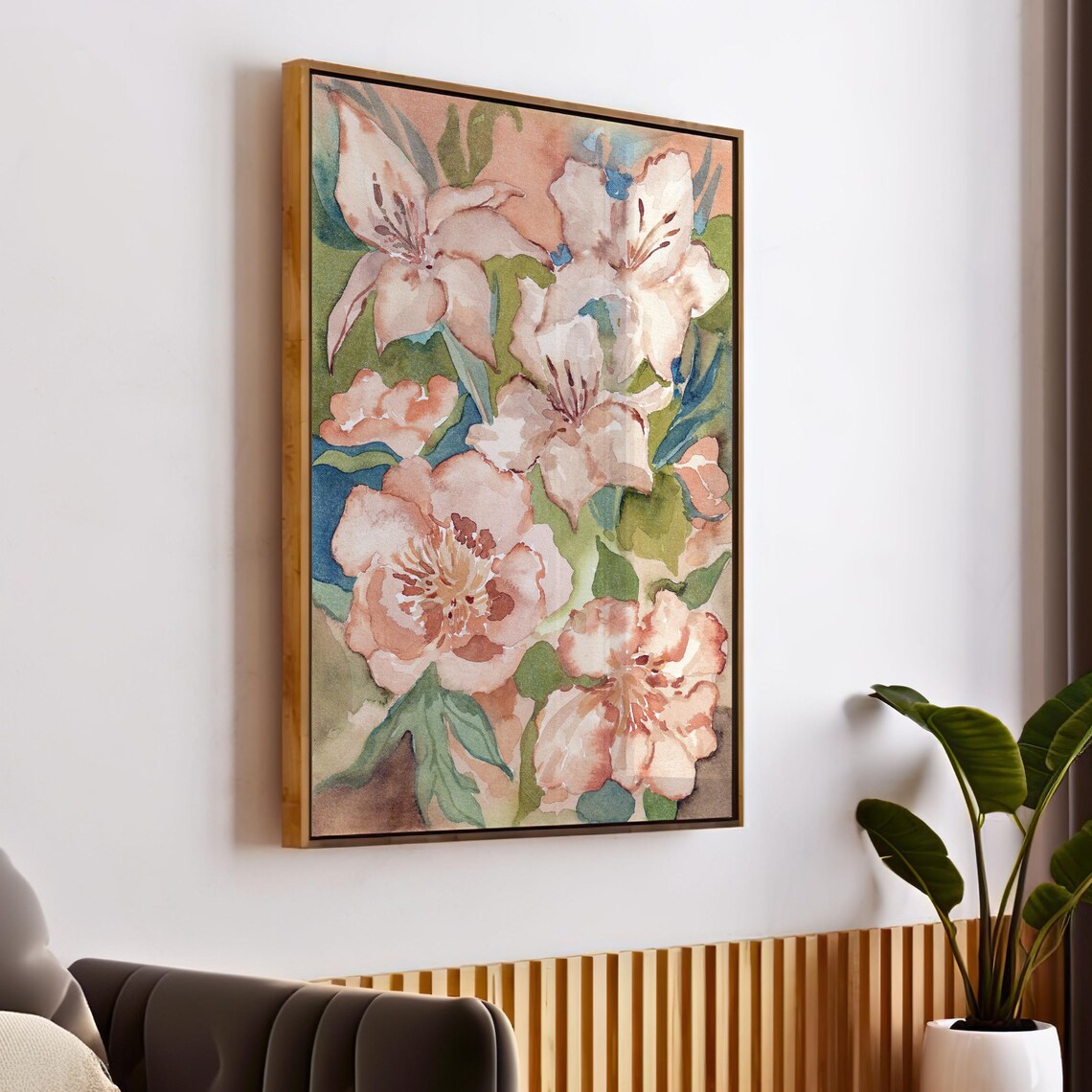 Maximalist Pink Floral Watercolor Blossoms in Full Bloom Wall Art