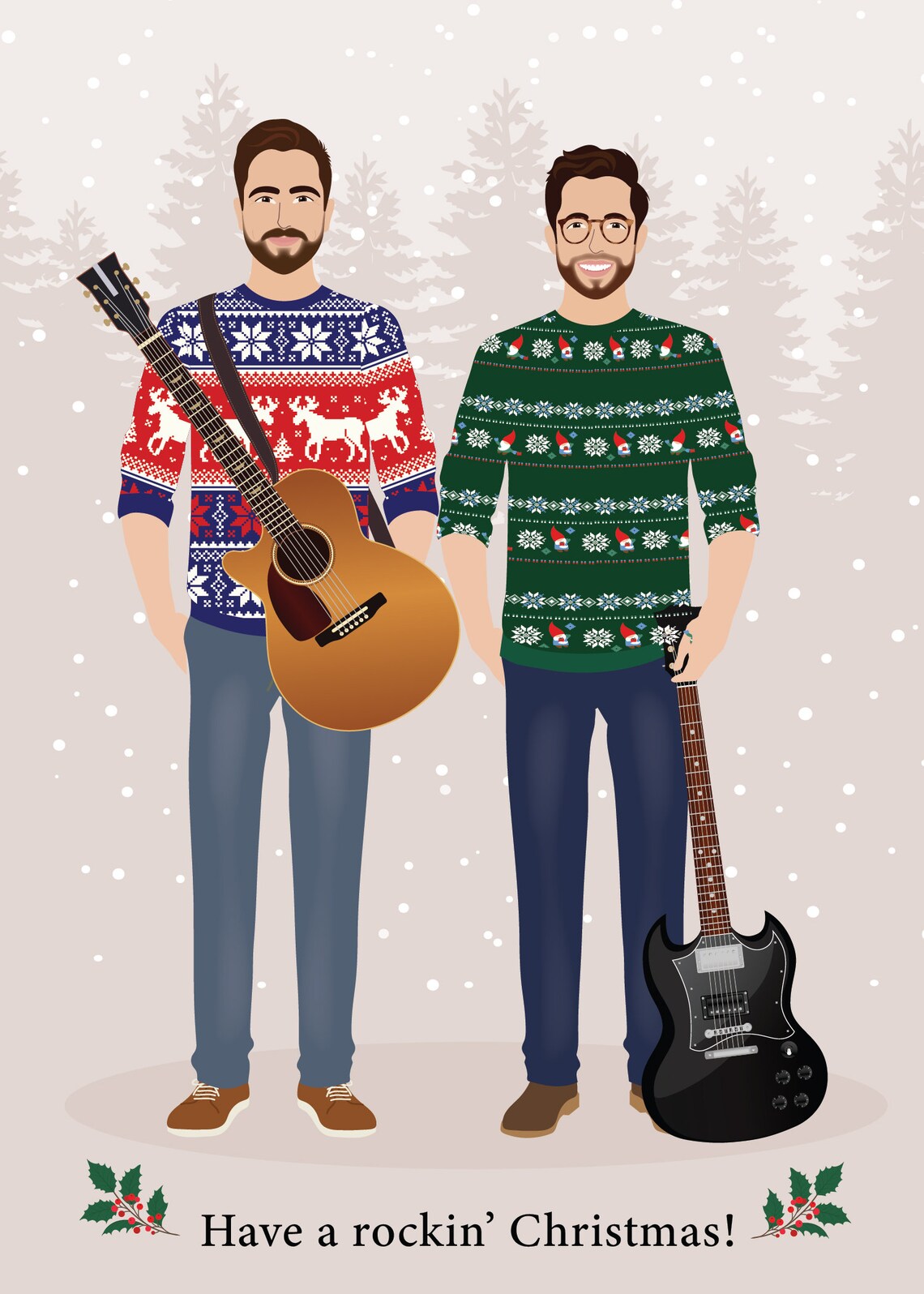 Custom Couple Illustration with City Skyline Guitar and Cruise Poster - Image 3