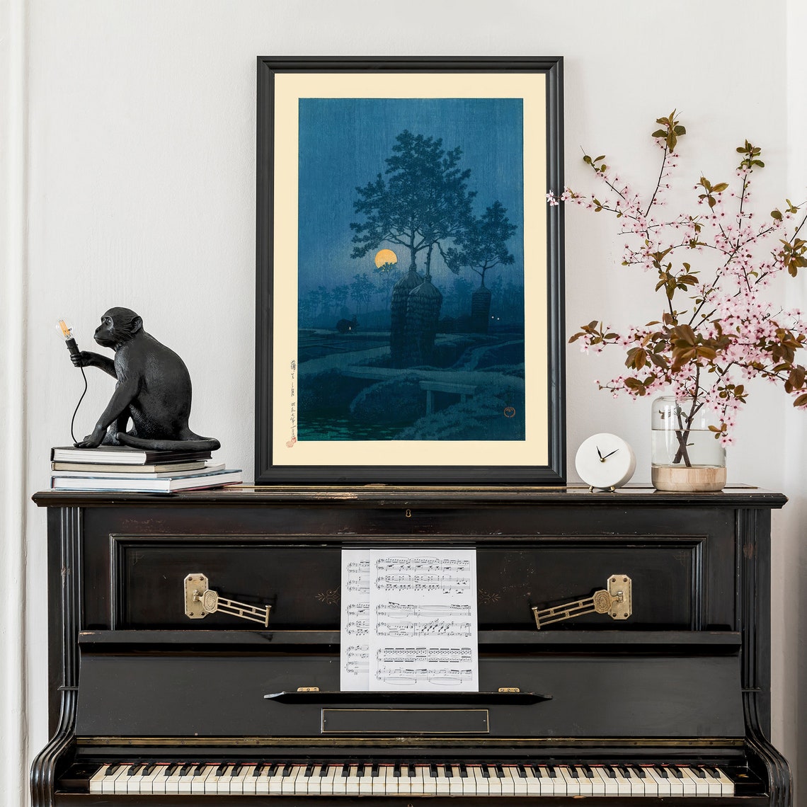 Japanese Full Moon Night Trees Woodblock Style Moonlight Art Poster - Image 3