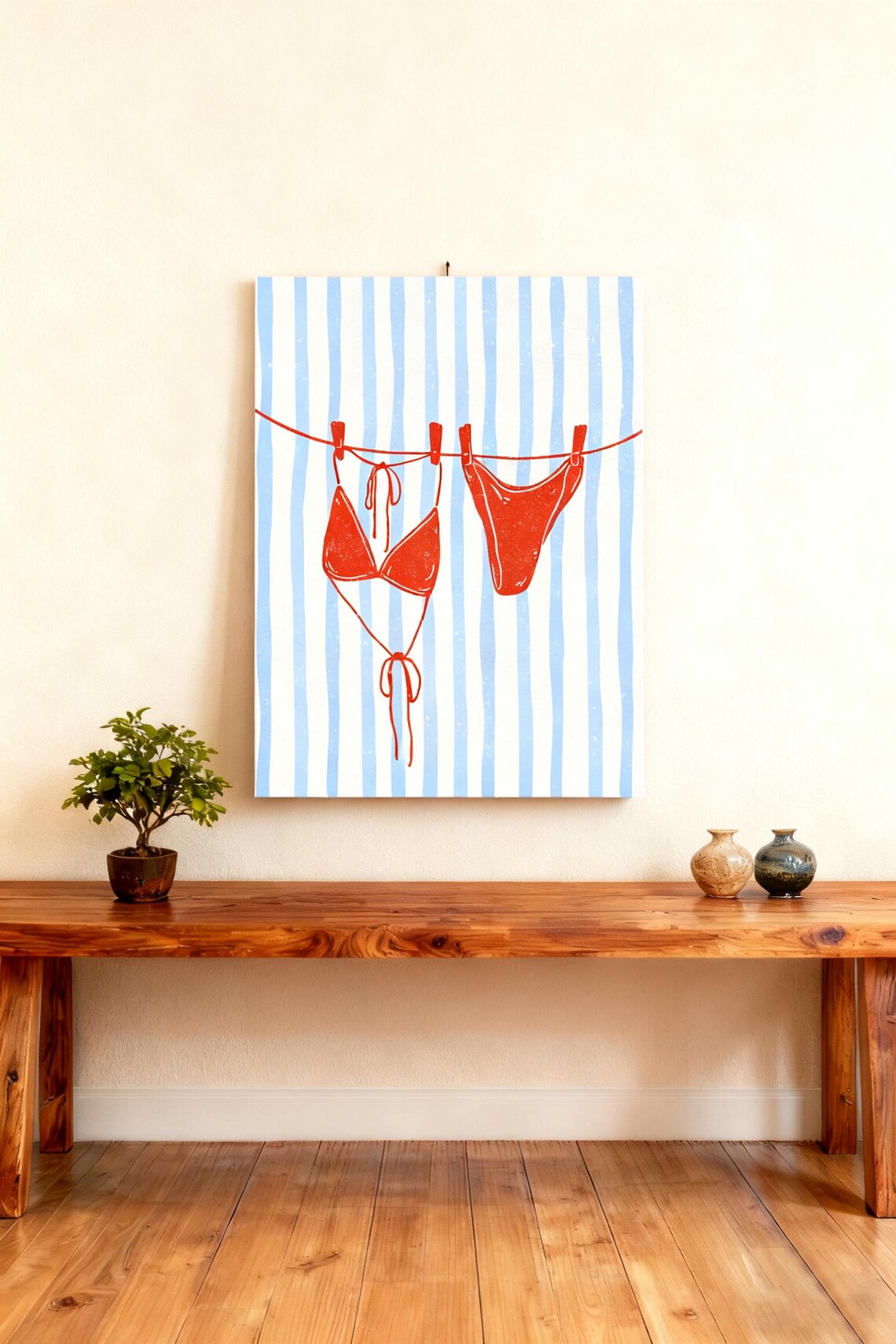 Bikini On The Line Retro Beach Poster, Minimalist