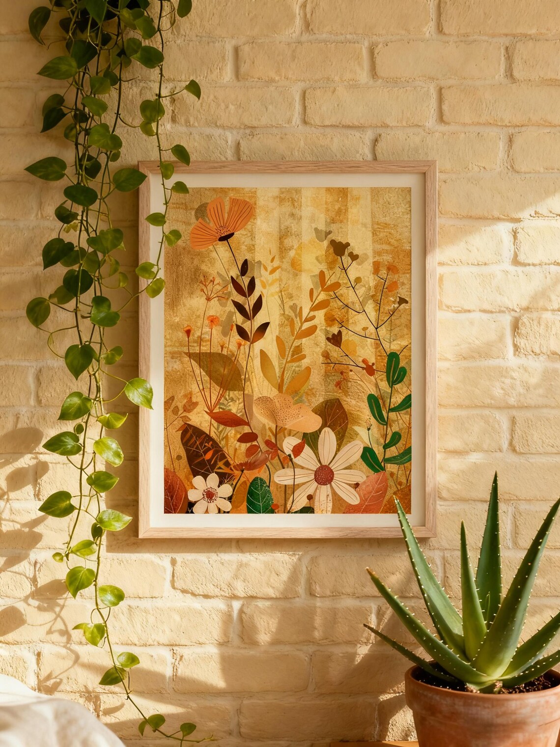 Autumn Floral Wall Art Print Warm Botanical Poster Fall Flower Illustration Cozy Nature Home Decor Rustic Vintage