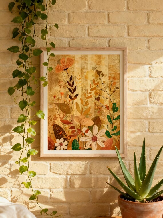 Autumn Floral Botanical Warm Fall Flowers Vintage Textured Art Poster