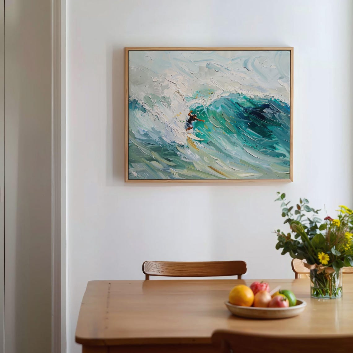 Surfing On Blue Waves Oil Painting Stretched Print Wall Art Surfing Painting Surfer Gifts Wall Art Gift Sob4 - Image 2
