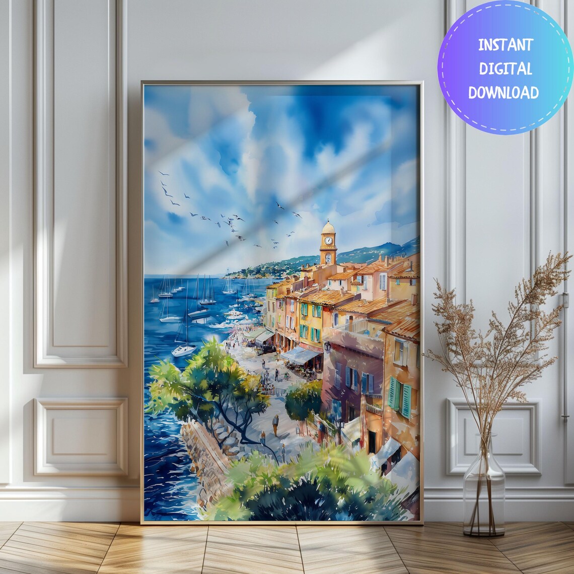 Watercolor St Tropez Travel Poster, French Riviera