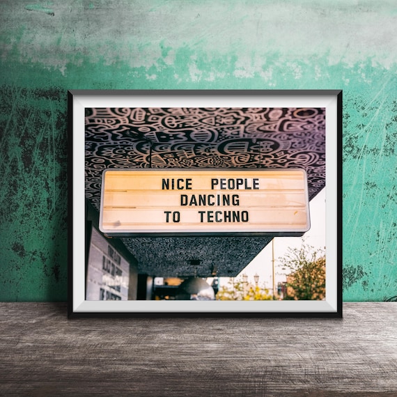 Nice People Dancing to Techno Lightbox Club Sign Photo Poster