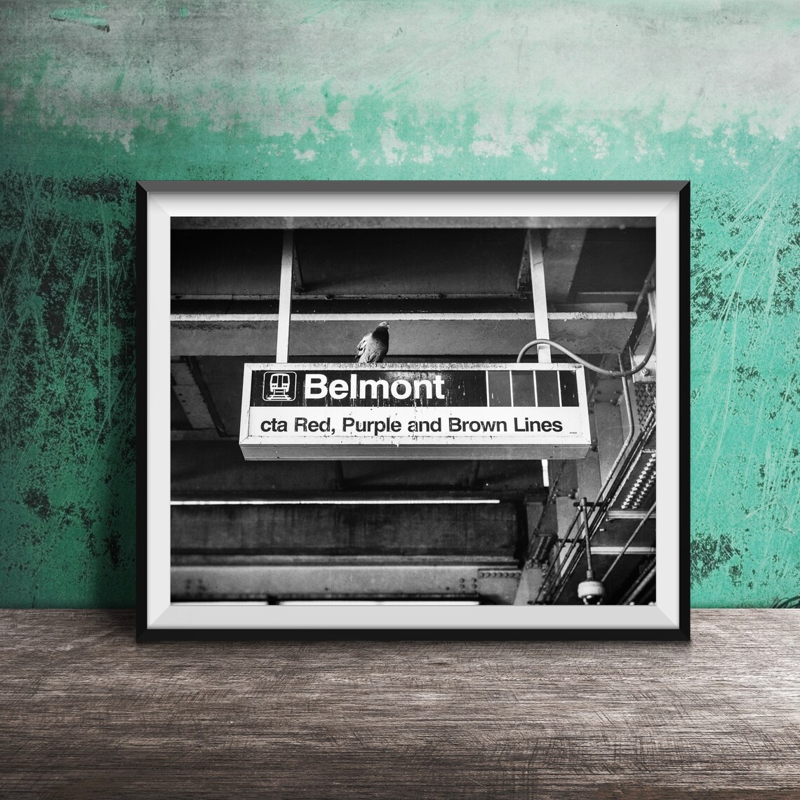Belmont Chicago CTA Red Purple Brown Line Station Sign Poster - Image 2