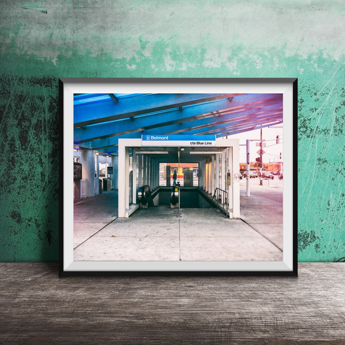 Belmont CTA Blue Line Chicago Escalator Entrance Street View Poster