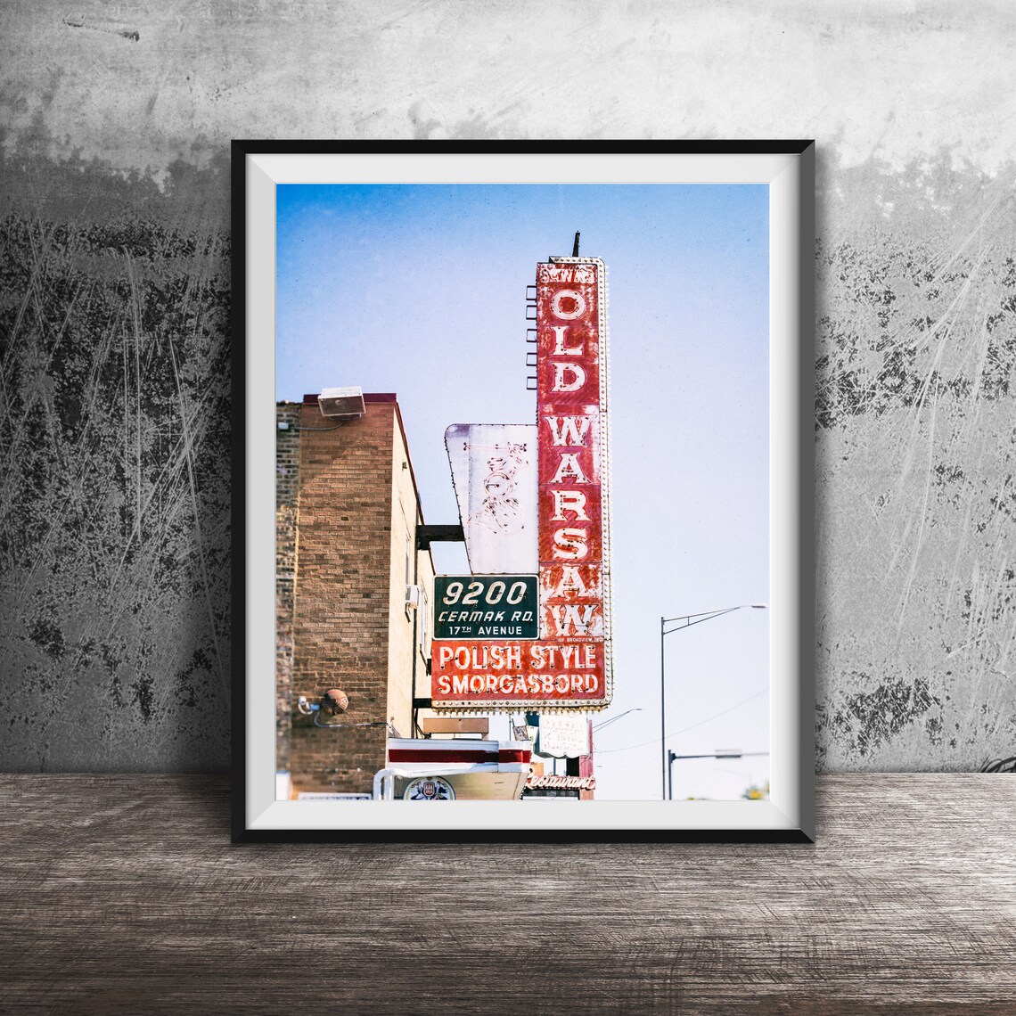 Old Warsaw Polish Style Smorgasbord Tall Neon Sign Photography Poster
