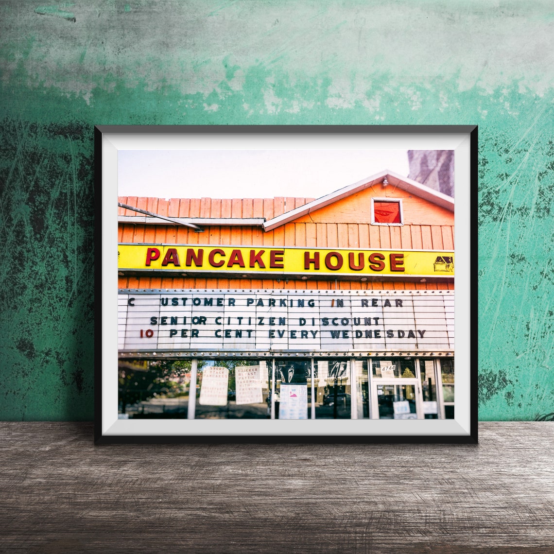 Pancake House Diner Marquee Sign Black And White Retro Photo Print - Image 3