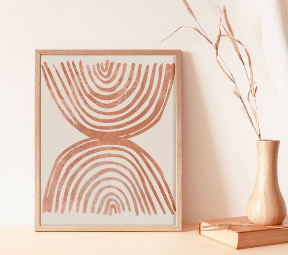 Brush Stroke Boho Terracotta Rainbow Art Burnt Orange Wall Art Print Abstract Rust Modern Earth Tones Prints