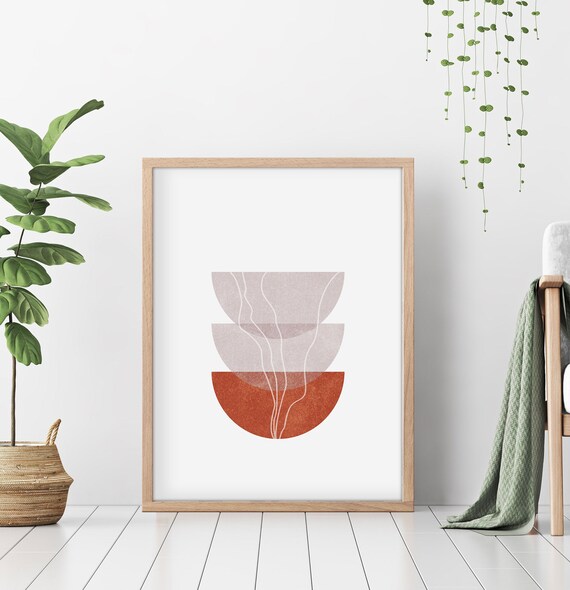 Mid Century Modern Wall Art Print Neutral Abstract Geometric Prints Burnt Orange Minimal Gallery Art
