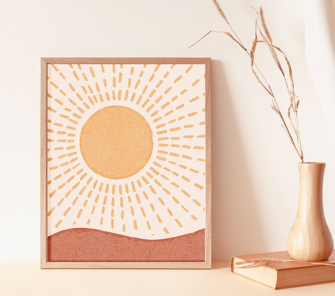Boho Rising Sun Over Terracotta Hills Warm Sunburst Poster Artwork