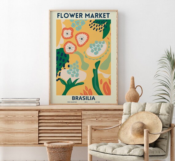 Flower Market Brasilia Tropical Yellow Coral Floral Art Poster