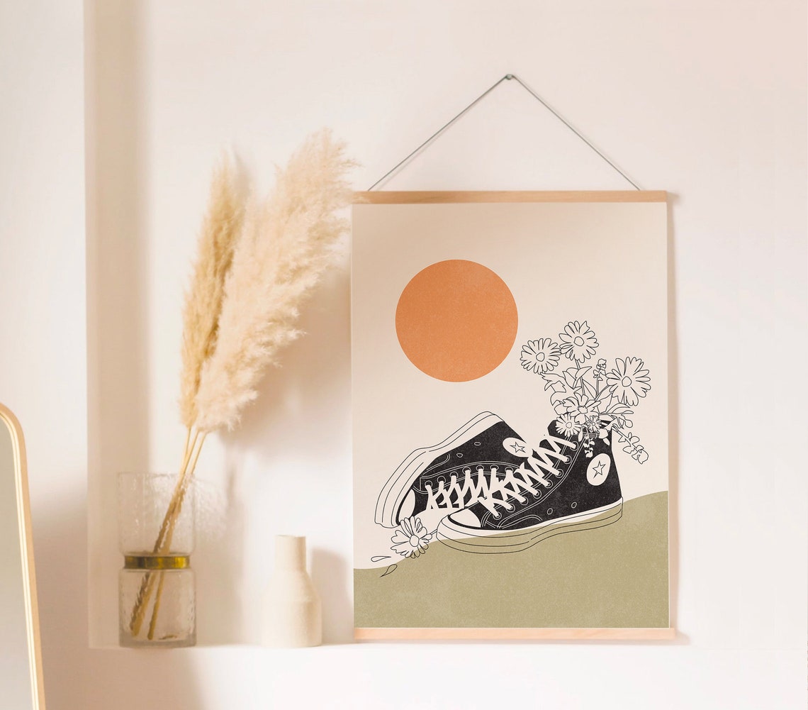 High Top Sneakers With Flowers Vintage Boho Floral Wall Poster