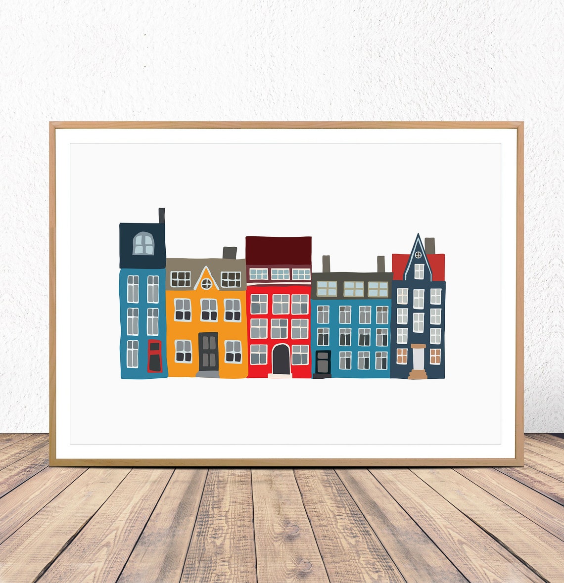Copenhagen Colorful Row Houses Scandinavian Cityscape Art Poster