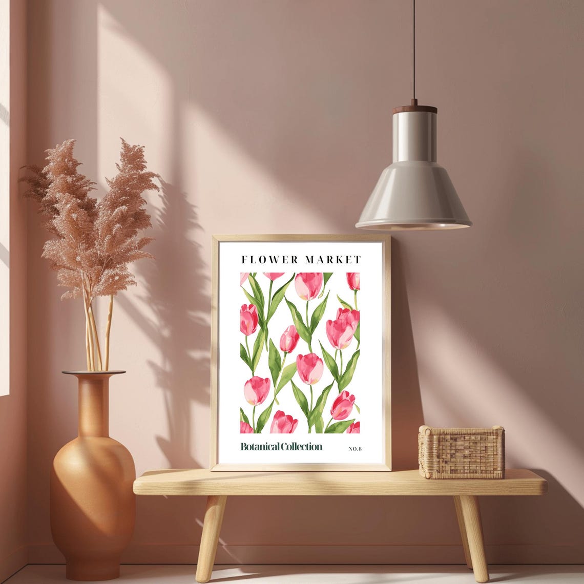 Flower Market Botanical No.8 Pink Tulips Watercolor Art Print - Image 2