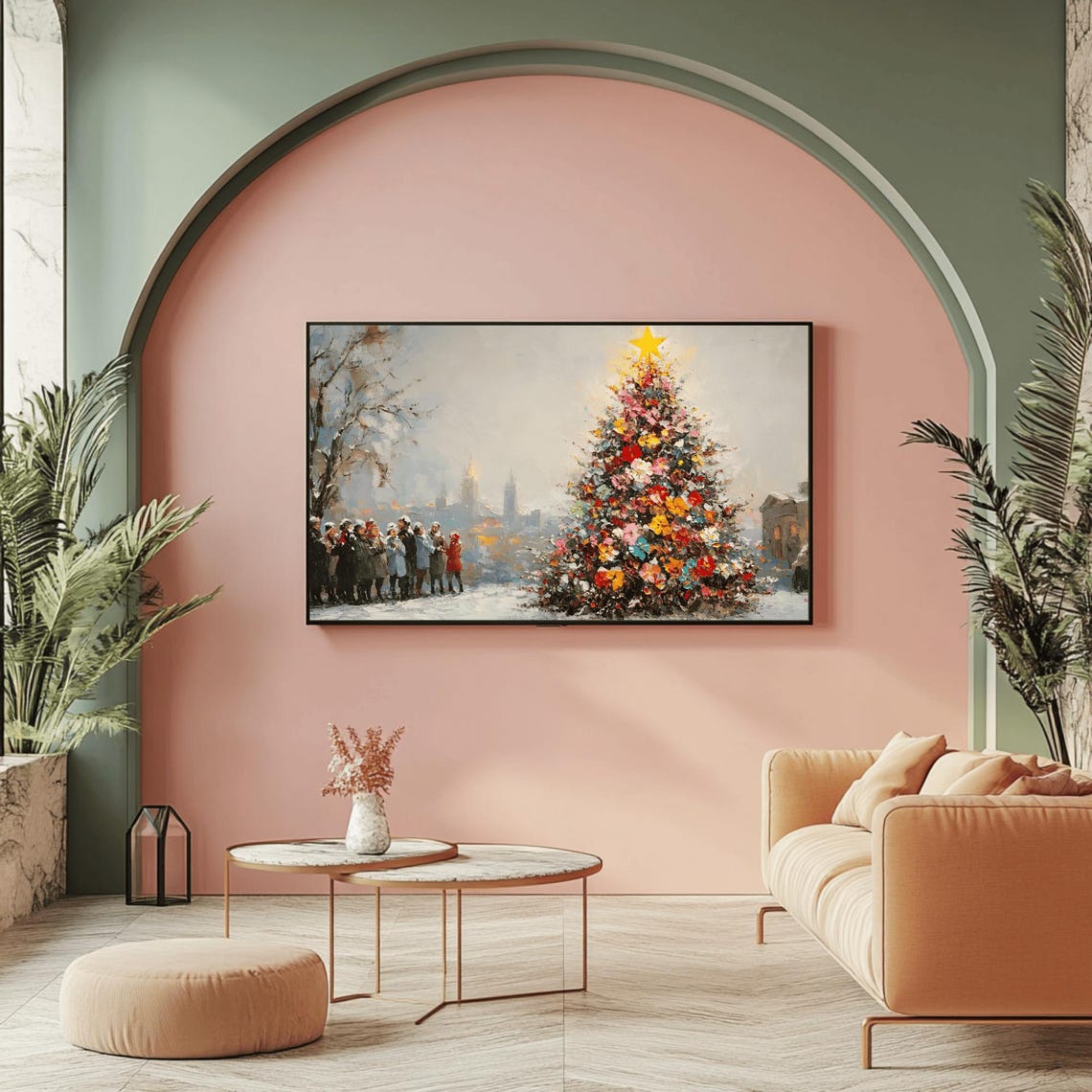 Colorful Floral Christmas Tree with Carolers Impressionist Poster - Image 2