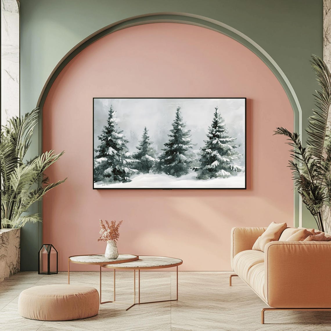 Black And White Watercolor Snow Covered Evergreen Trees Poster - Image 2