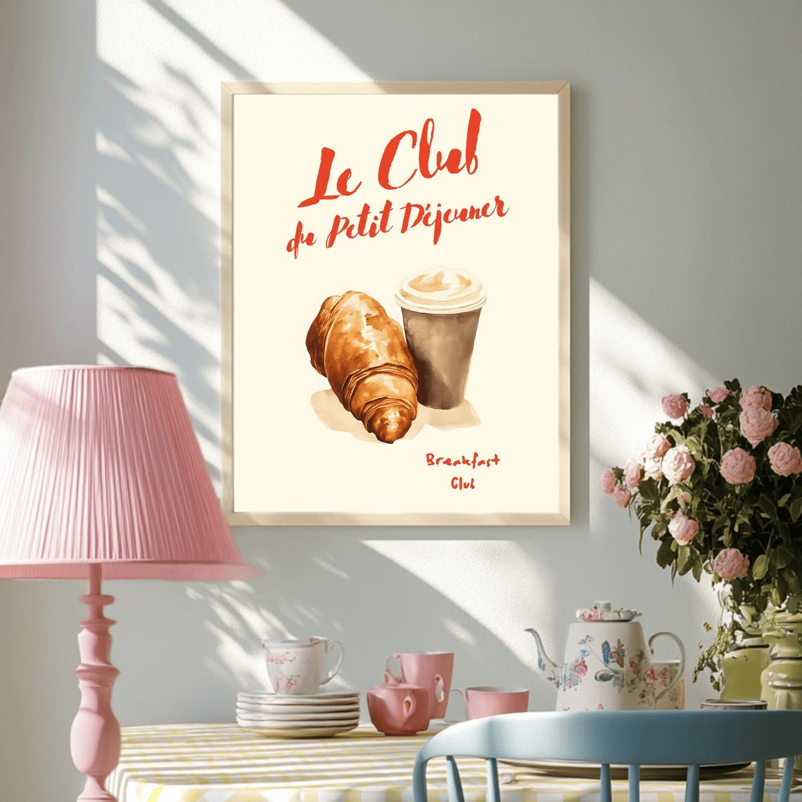 Le Club de Petit Dejeuner Croissant Watercolor French Cafe Poster - Image 3